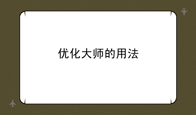 优化大师的用法