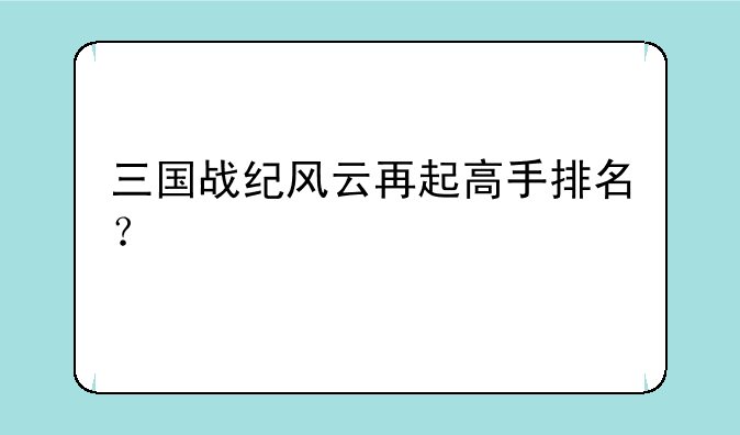 三国战纪风云再起高手排名？