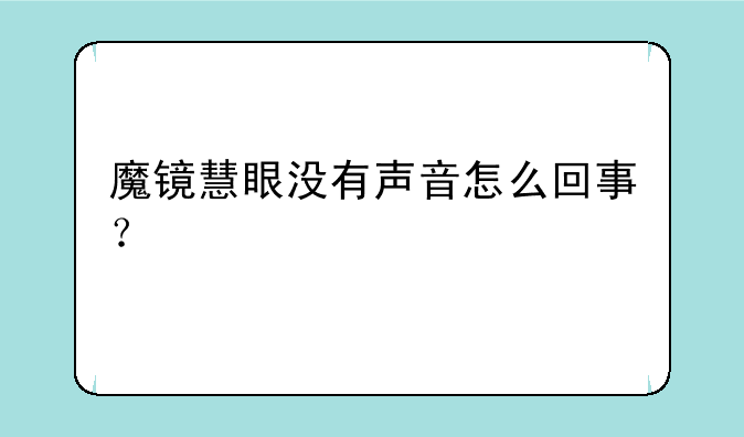 魔镜慧眼没有声音怎么回事？