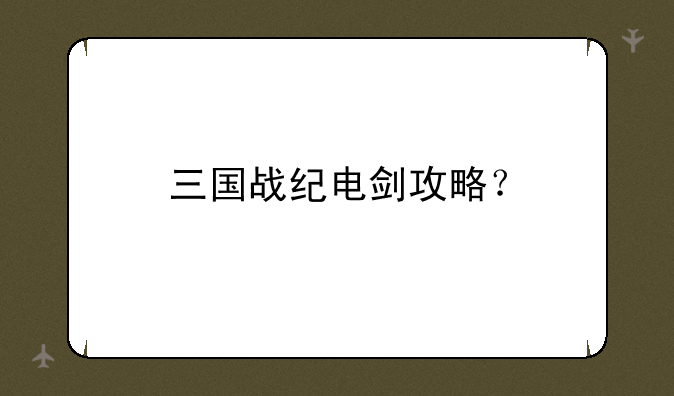 三国战纪电剑攻略？