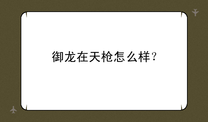 御龙在天枪怎么样？