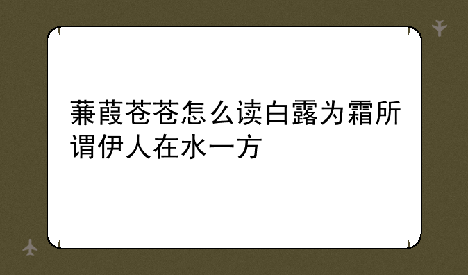 蒹葭苍苍怎么读白露为霜所谓伊人在水一方