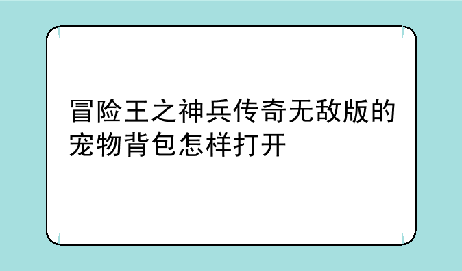 冒险王之神兵传奇无敌版的宠物背包怎样打开