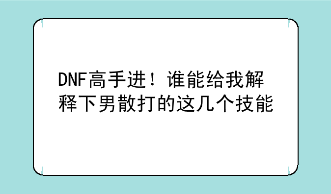 DNF高手进！谁能给我解释下男散打的这几个技能