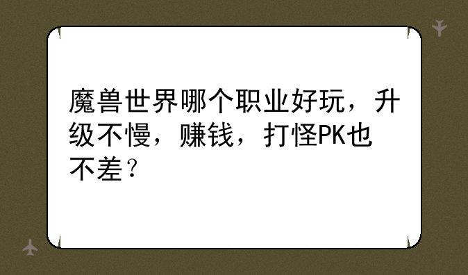 魔兽世界哪个职业好玩，升级不慢，赚钱，打怪PK也不差？