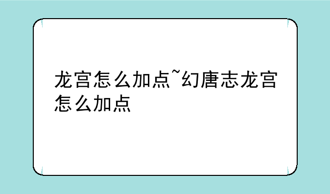 龙宫怎么加点~幻唐志龙宫怎么加点