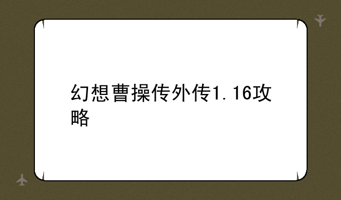 幻想曹操传外传1.16攻略